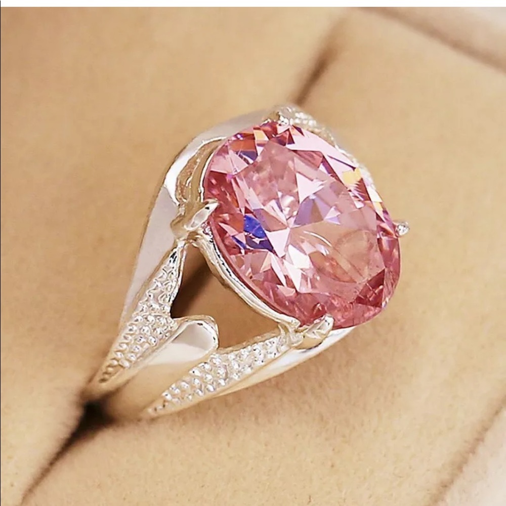 925 Silver  Pink Sapphire Women Ring